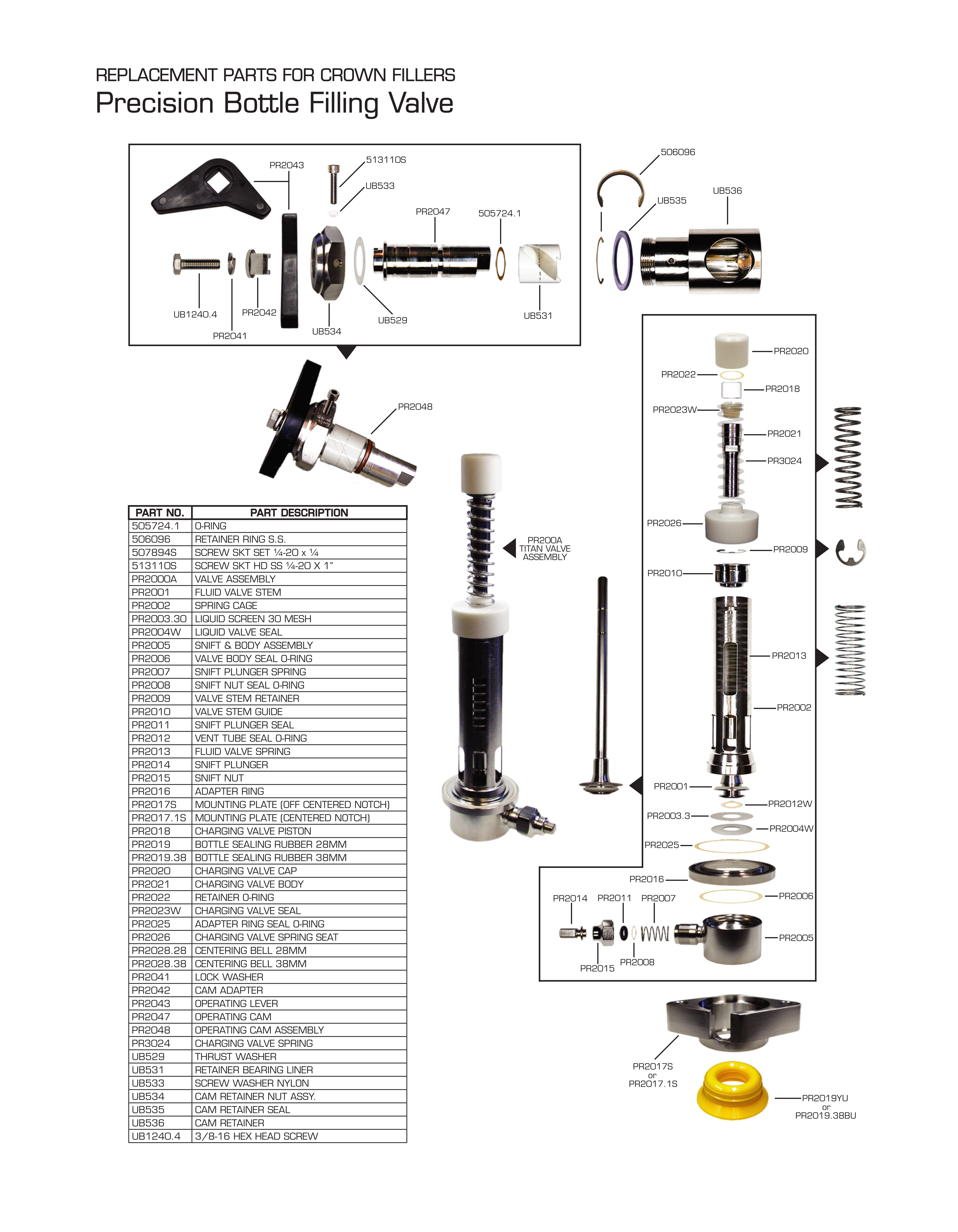Precision Bottle Filling Valve parts diagram