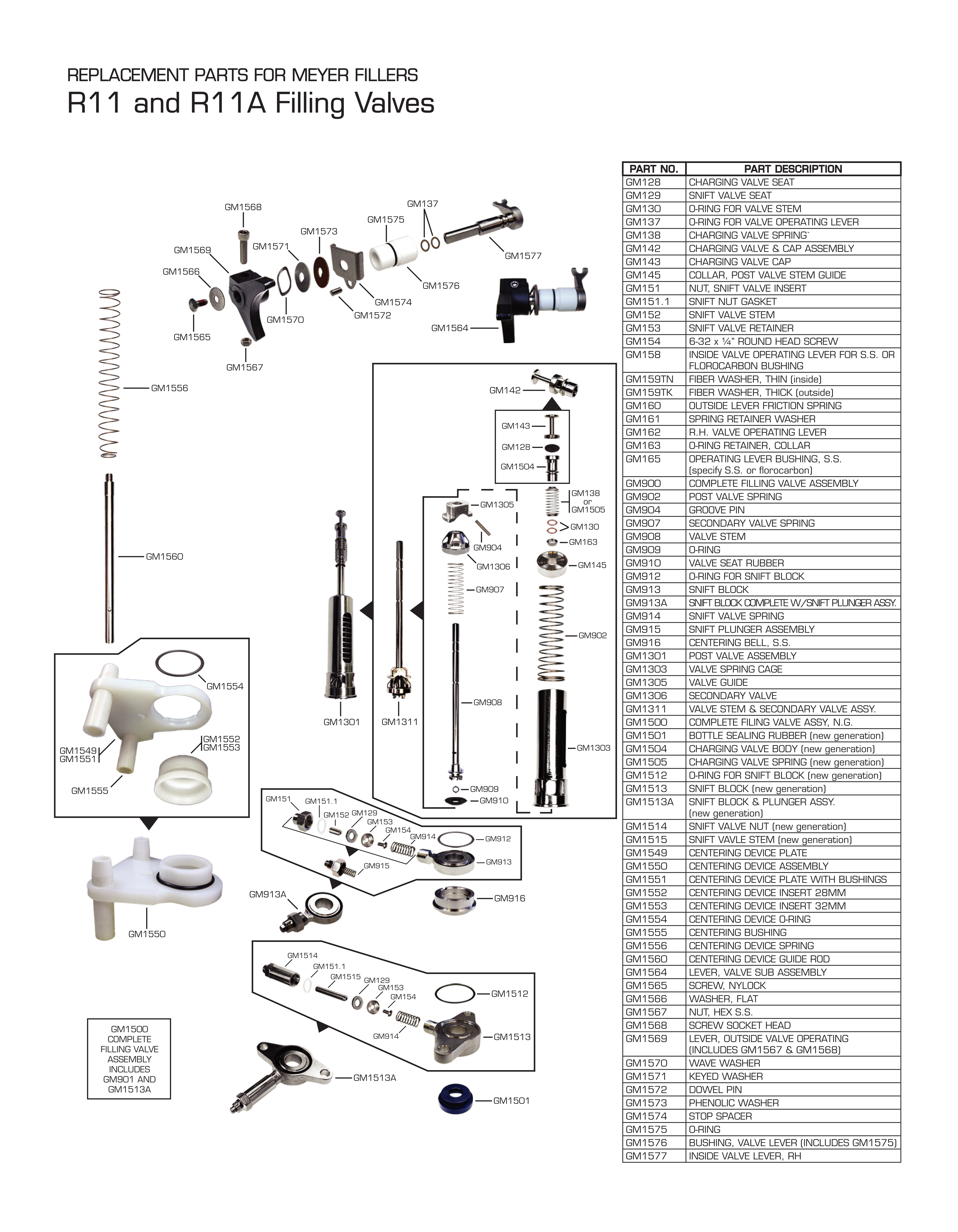 R11 and R11A Filling Valves parts diagram